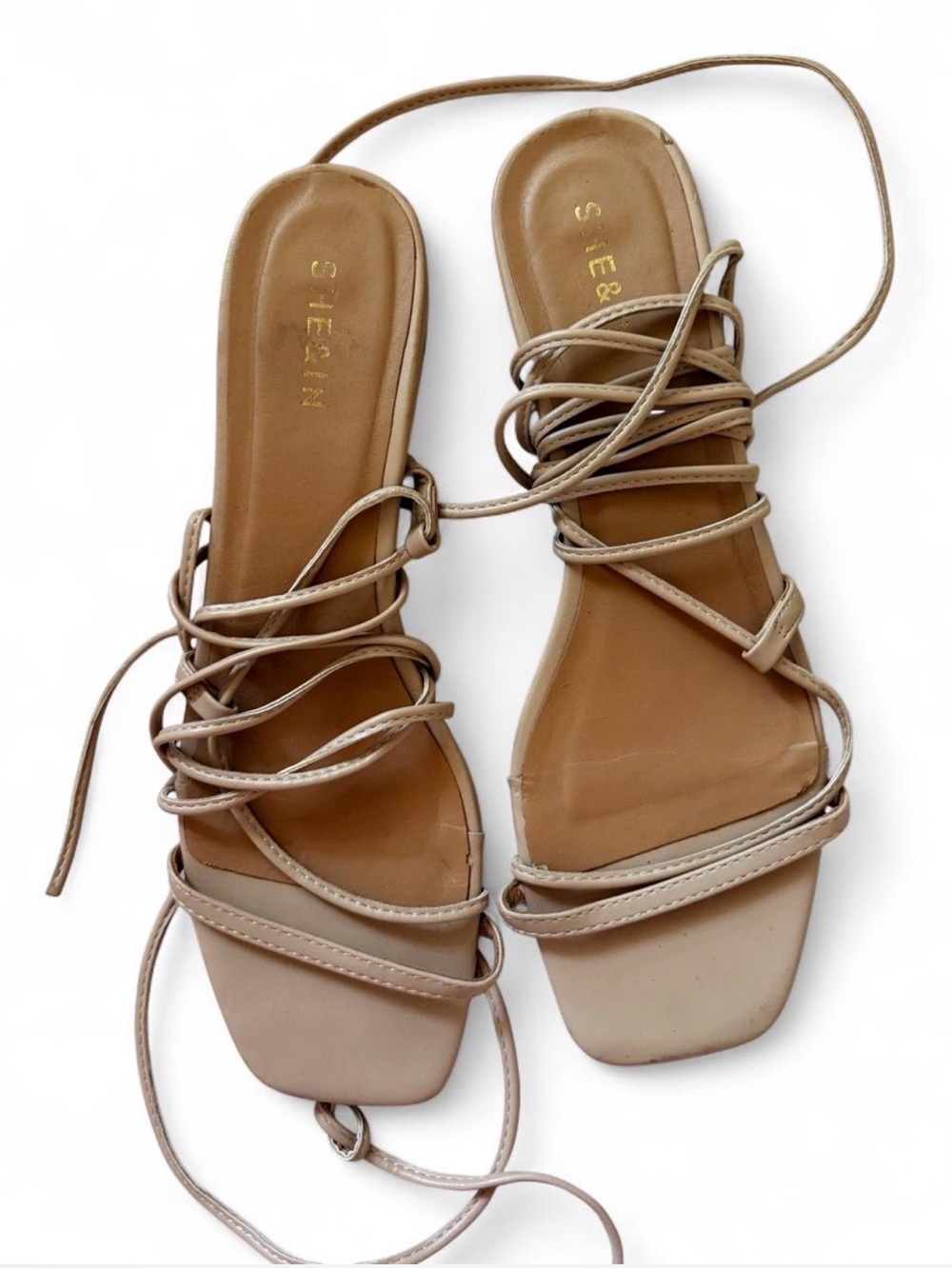 SHEIN Beige Strappy Lace-Up Flat Sandals for Women